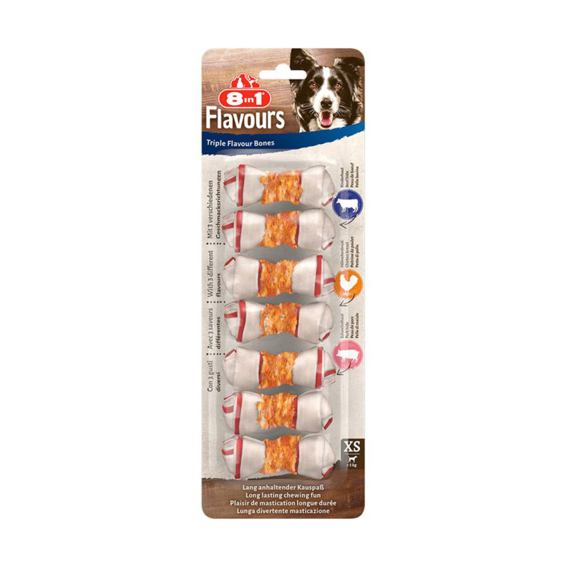 8in1 Flavours XS trigubo skonio kauliukai mažų veislių šunims, 7 vnt.