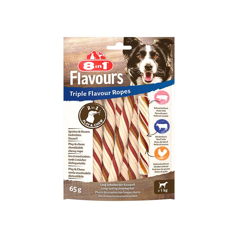 8in1 Flavours trigubo skonio skanėstas šuniui, virvelės, 65 g