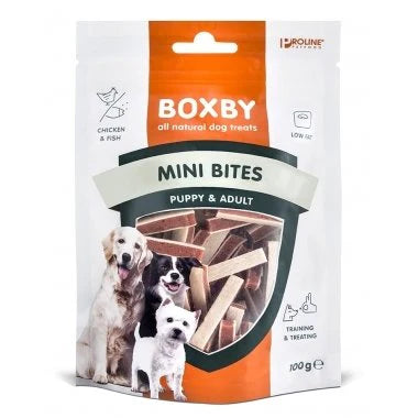 Boxby Mini Bites natūralūs skanėstai šunims (juostelės)100g