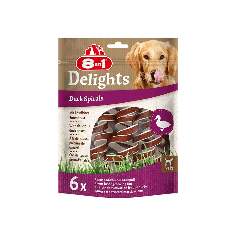 8in1 Delights spiralės skanėstai šunims, su antiena, 6 vnt, 113 g