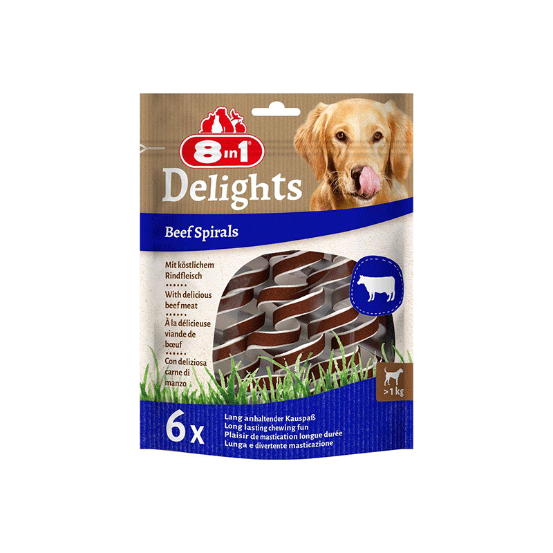 8in1 Delights spiralės skanėstai šunims, su jautiena, 6 vnt, 113 g