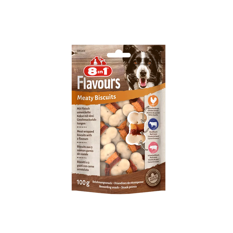 8in1 Flavours mėsos sausainiai skanėstai šunims, 100 g