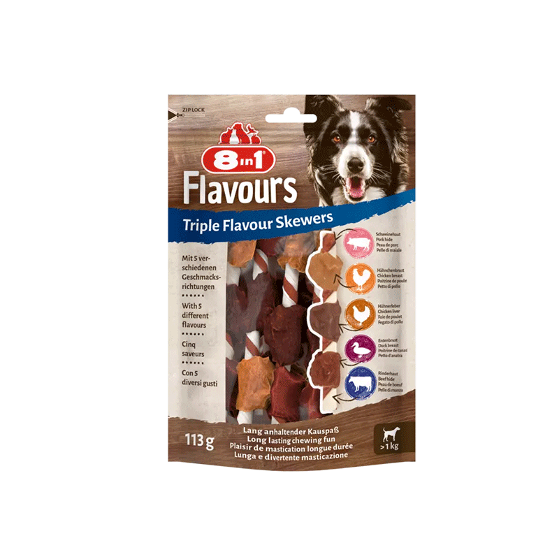 8in1 Flavours Trigubo skonio iešmeliai šunims, 6 vnt.