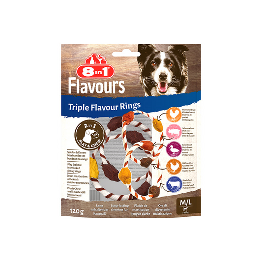 8in1 Flavours trigubo skonio skanėstas šuniui M/L, žiedai, 120 g