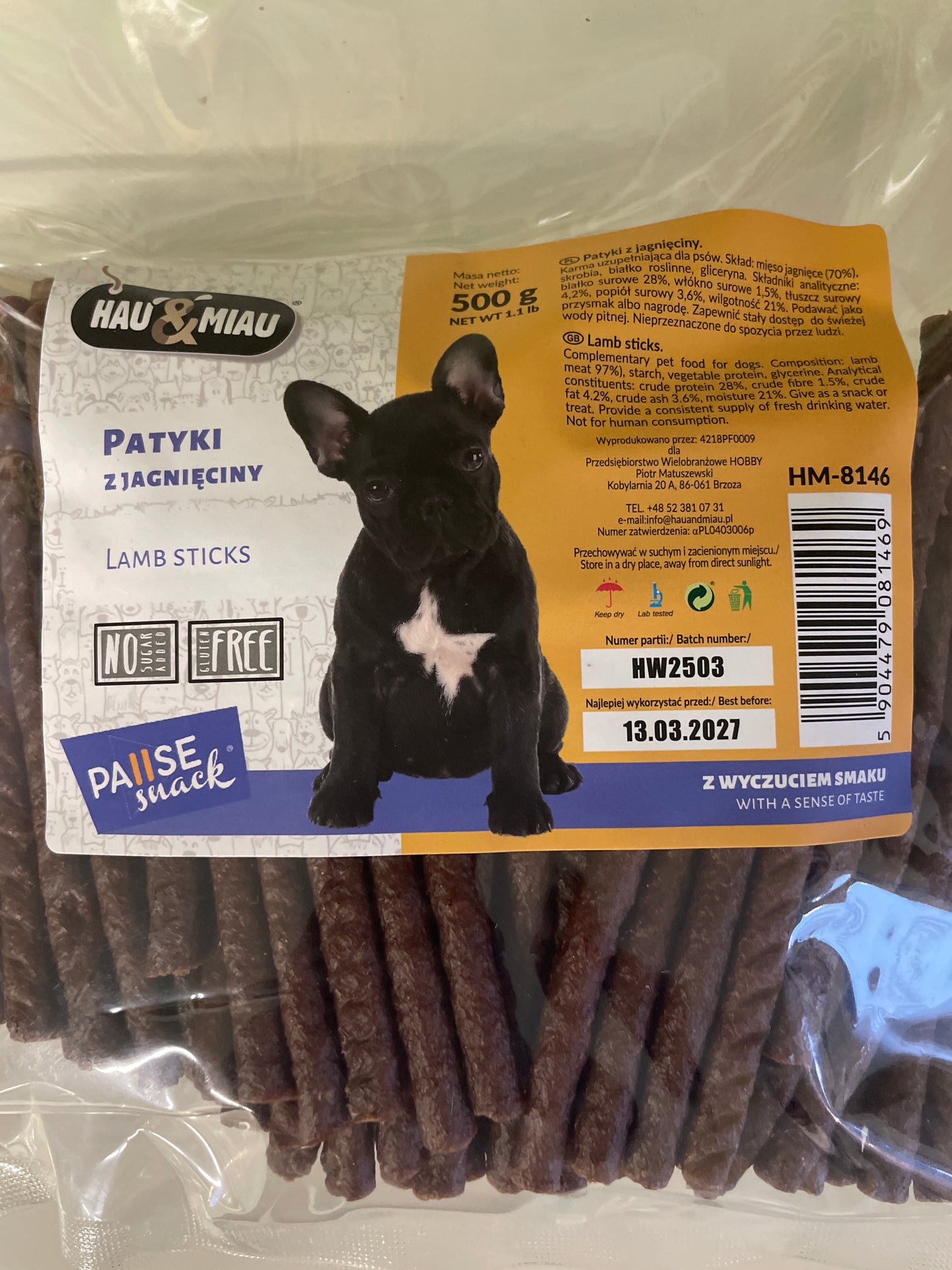 Hau-Miau ėrienos lazdelės, 500g