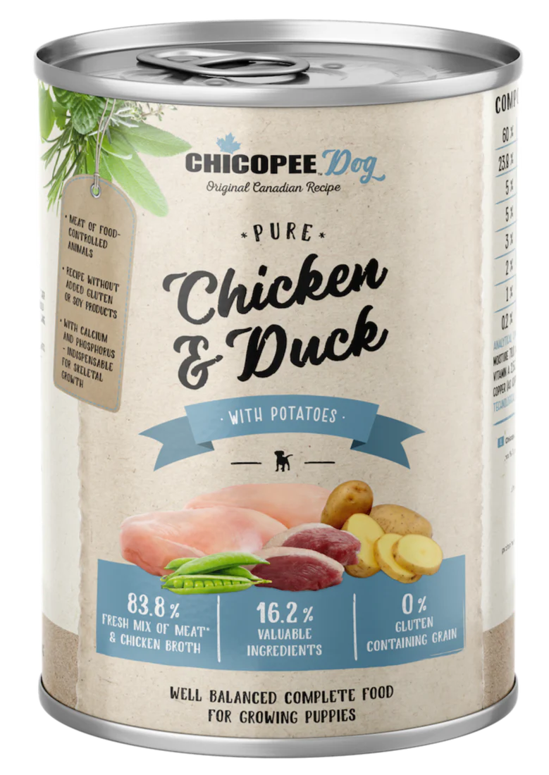 Chicopee Dog natūralūs konservai šunims su vištiena, antiena ir bulvėmis – 400 g