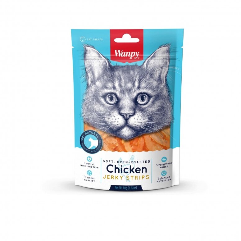 Wanpy skanėstas katėms, vytintos vištienos juostelės, minkštos, 80 g